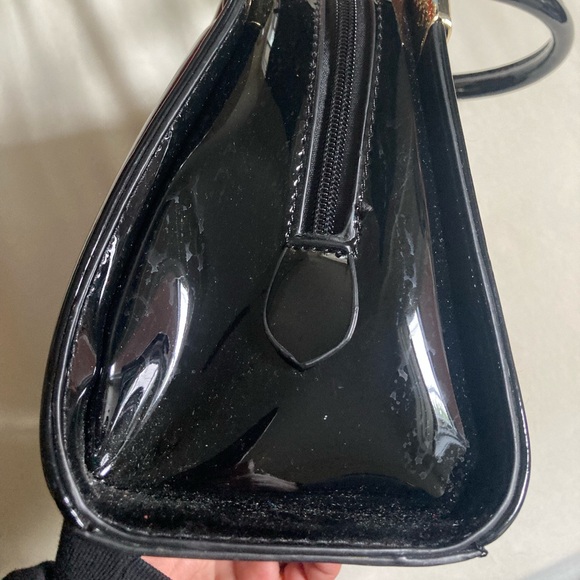 Vintage Black Patent Leather Satchel Bag with Gold Details - Picture 10 of 15